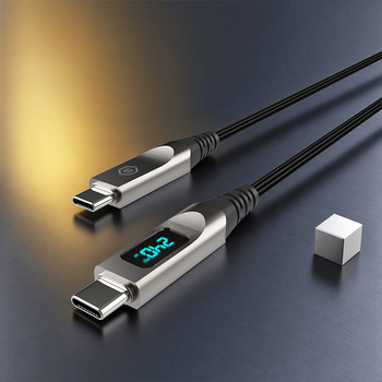 Blavec Kabel Lumix pleciony - Typ C na Typ C - PD 240W 5A wyświetlacz LED 1,2 metra Apple CarPlay/Android Auto (CLU-CC5BG12) czarno-szary