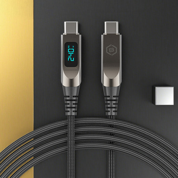 Blavec Kabel Lumix pleciony - Typ C na Typ C - PD 240W 5A wyświetlacz LED 1,2 metra Apple CarPlay/Android Auto (CLU-CC5BG12) czarno-szary