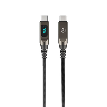 Blavec Kabel Lumix pleciony - Typ C na Typ C - PD 100W 5A wyświetlacz LED 1,2 metra Apple CarPlay/Android Auto (CLU-CC5BG12) czarno-szary