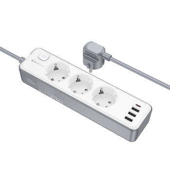 Borofone Power strip BAC9 - 3 outlets 240V + 3xUSB + Type C - PD 20W 2 metres black