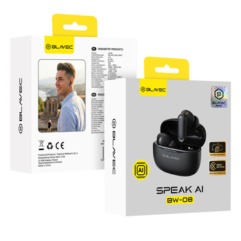 Blavec Słuchawki Bluetooth TWS BW-08 Speak AI z tłumaczeniem na żywo (BW08SA-B) czarne