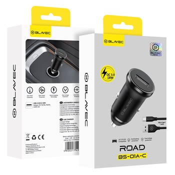 Blavec Ładowarka samochodowa BS-01A-C Road - USB - QC 3.0 18W z kablem USB na Typ C (CCBS01ACR-UB) czarna