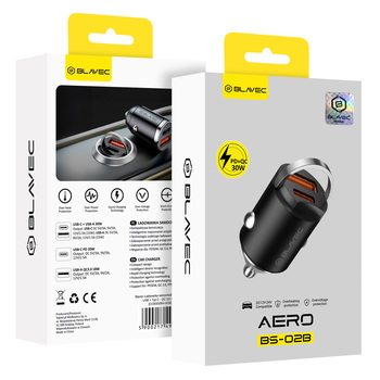Blavec Ładowarka samochodowa BS-02B Aero - USB + Typ C - QC 3.0 18W PD 30W (CCBS02BA-UCB) czarna
