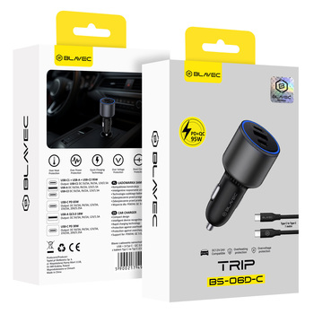 Blavec Ładowarka samochodowa BS-06D-C Trip - USB + 2xTyp C - QC 3.0 95W z kablem Typ C na Typ C (CCBS06DCQ-U2CB) czarna