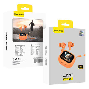 Blavec Słuchawki Bluetooth TWS BW-07 Live z wyświetlaczem LCD (BW07L-O) pomarańczowe