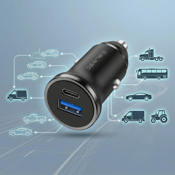 Blavec Ładowarka samochodowa BS-01B-C Road - USB + Typ C - QC 3.0 18W PD 20W z kablem Typ C na Typ C (CCBS01BCR-UCB) czarna