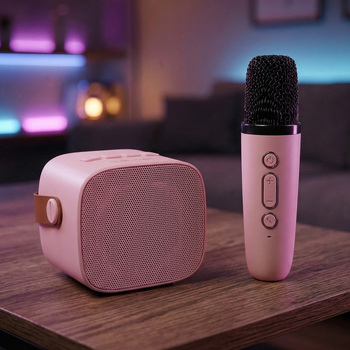Blavec Głośnik Bezprzewodowy Bluetooth WS-07 Karaoke Party - 5W z 2 mikrofonami (WS07-2MP) różowy