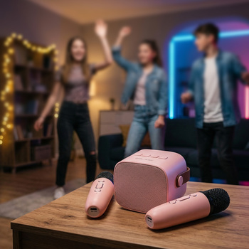 Blavec Głośnik Bezprzewodowy Bluetooth WS-07 Karaoke Party - 5W z 2 mikrofonami (WS07-2MP) różowy