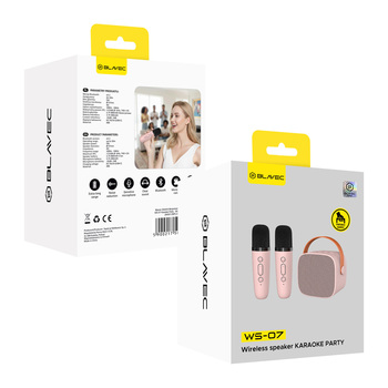 Blavec Głośnik Bezprzewodowy Bluetooth WS-07 Karaoke Party - 5W z 2 mikrofonami (WS07-2MP) różowy