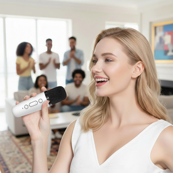 Blavec Głośnik Bezprzewodowy Bluetooth WS-07 Karaoke Party - 5W z 2 mikrofonami (WS07-2MW) biały