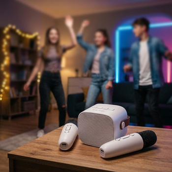 Blavec Głośnik Bezprzewodowy Bluetooth WS-07 Karaoke Party - 5W z 2 mikrofonami (WS07-2MW) biały