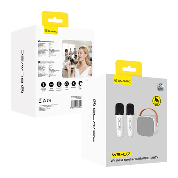 Blavec Głośnik Bezprzewodowy Bluetooth WS-07 Karaoke Party - 5W z 2 mikrofonami (WS07-2MW) biały