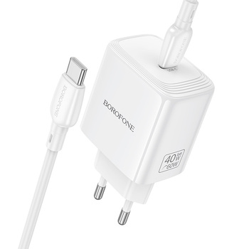 Borofone Ładowarka sieciowa BN33 Fuente GaN Typ C - QC3.0 PD 40W z kablem Typ C na Typ C biała
