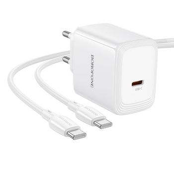 Borofone Ładowarka sieciowa BN33 Fuente GaN Typ C - QC3.0 PD 40W z kablem Typ C na Typ C biała