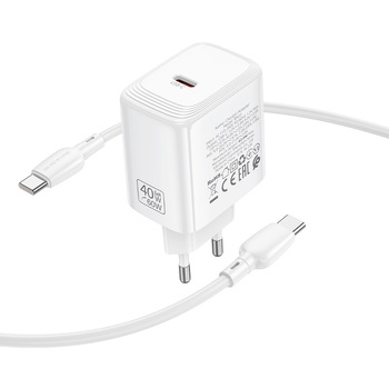 Borofone Ładowarka sieciowa BN33 Fuente GaN Typ C - QC3.0 PD 40W z kablem Typ C na Typ C biała