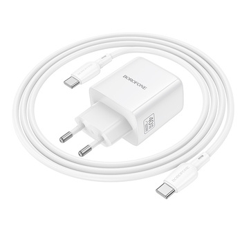 Borofone Ładowarka sieciowa BN33 Fuente GaN Typ C - QC3.0 PD 40W z kablem Typ C na Typ C biała