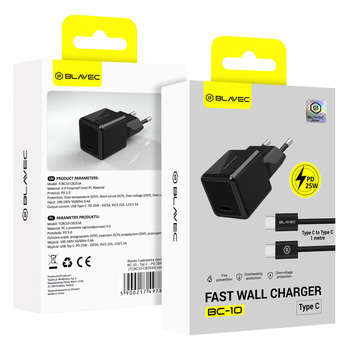 Blavec Ładowarka sieciowa BC-10 - Typ C - PD 25W 3A z kablem Typ C na Typ C (TCBC10-CB253A) czarna