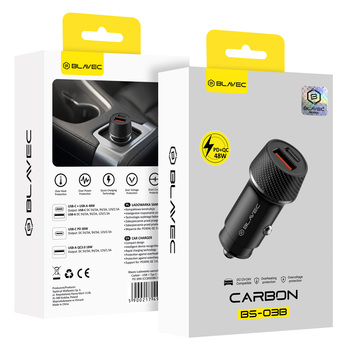 Blavec Ładowarka samochodowa BS-03B Carbon - USB + Typ C - QC 3.0 48W (CCBS03BC-UCB) czarna