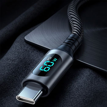 Blavec Kabel Zumi pleciony - Typ C na Typ C - PD 60W 3A wyświetlacz LCD 1 metr Apple CarPlay/Android Auto (CZU-CC3B10) czarny