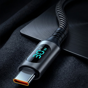 Blavec Kabel Zumi pleciony - USB na Typ C - QC 30W 3A wyświetlacz LCD 1 metr Apple CarPlay/Android Auto (CZU-UC3B10) czarny