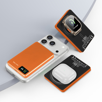 Blavec Power Bank 10000mAh BJ-03 Slim 13,5mm - Typ C - 22,5W magnetyczny indukcyjny Magsafe 3 w 1 (PBBJ03-MC10O) pomarańczowy aluminium