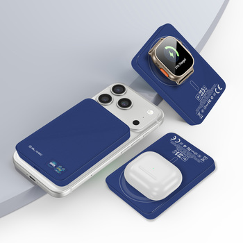 Blavec Power Bank 10000mAh BJ-04 Slim 13,5mm - Typ C - 22,5W magnetyczny indukcyjny Magsafe 3 w 1 (PBBJ04-MC10N) granatowy szklany