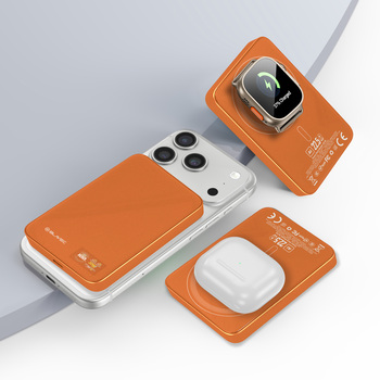 Blavec Power Bank 10000mAh BJ-04 Slim 13,5mm - Typ C - 22,5W magnetyczny indukcyjny Magsafe 3 w 1 (PBBJ04-MC10O) pomarańczowy szklany