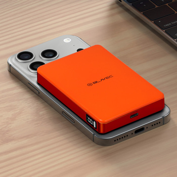 Blavec Power Bank 10000mAh BJ-05 Ultra Fast 16mm - Typ C - Qi2.2 25W + PD 45W magnetyczny indukcyjny Magsafe 2 w 1 (PBBJ05-QI22MC10O) pomarańczowy aluminium