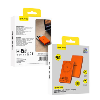 Blavec Power Bank 10000mAh BJ-05 Ultra Fast 16mm - Typ C - Qi2.2 25W + PD 45W magnetyczny indukcyjny Magsafe 2 w 1 (PBBJ05-QI22MC10O) pomarańczowy aluminium