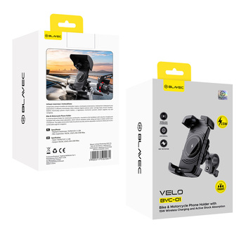 Blavec Uchwyt Rowerowy/Motocyklowy BVC-01 Velo to handlebar with induction charging and shock absorbtion (BVC01-ICSAHB) black