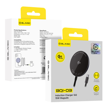 Blavec Ładowarka indukcyjna BQI-03 Qi2 15W magnetyczna Magsafe (BQI03-QI2MB) czarna (uszkodzone opakowanie)