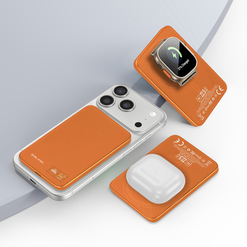 Blavec Power Bank 5000mAh BJ-04 Ultra Slim 7,8mm - Typ C - 22,5W magnetyczny indukcyjny Magsafe 3 w 1 (PBBJ04-MC5O) pomarańczowy szklany