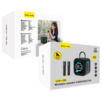 Blavec Głośnik Bezprzewodowy Bluetooth WS-09 Karaoke Fun - 10W z 2 mikrofonami i wyświetlaczem (WS09-2MB) czarny