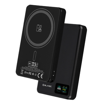 Blavec Power Bank 10000mAh BJ-03 Slim 13,5mm - Typ C - 22,5W magnetyczny indukcyjny Magsafe 3 w 1 (PBBJ03-MC10B) czarny aluminium