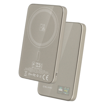 Blavec Power Bank 5000mAh BJ-04 Ultra Slim 7,8mm - Typ C - 22,5W magnetyczny indukcyjny Magsafe 3 w 1 (PBBJ04-MC5GD) złoty szklany