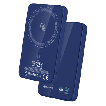 Blavec Power Bank 5000mAh BJ-04 Ultra Slim 7,8mm - Typ C - 22,5W magnetyczny indukcyjny Magsafe 3 w 1 (PBBJ04-MC5N) granatowy szklany
