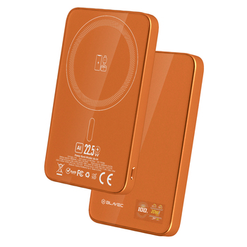 Blavec Power Bank 5000mAh BJ-04 Ultra Slim 7,8mm - Typ C - 22,5W magnetyczny indukcyjny Magsafe 3 w 1 (PBBJ04-MC5O) pomarańczowy szklany