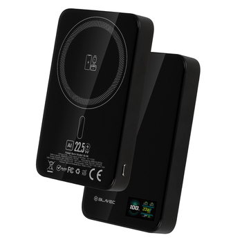 Blavec Power Bank 10000mAh BJ-04 Slim 13,5mm - Typ C - 22,5W magnetyczny indukcyjny Magsafe 3 w 1 (PBBJ04-MC10B) czarny szklany