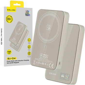 Blavec Power Bank 10000mAh BJ-04 Slim 13,5mm - Type C - 22,5W magnetic Magsafe 3 in 1 (PBBJ04-MC10GD) gold glass