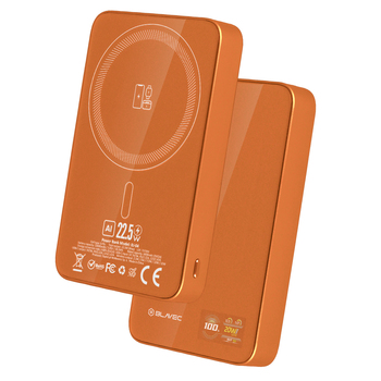 Blavec Power Bank 10000mAh BJ-04 Slim 13,5mm - Typ C - 22,5W magnetyczny indukcyjny Magsafe 3 w 1 (PBBJ04-MC10O) pomarańczowy szklany