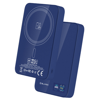 Blavec Power Bank 10000mAh BJ-04 Slim 13,5mm - Typ C - 22,5W magnetyczny indukcyjny Magsafe 3 w 1 (PBBJ04-MC10N) granatowy szklany