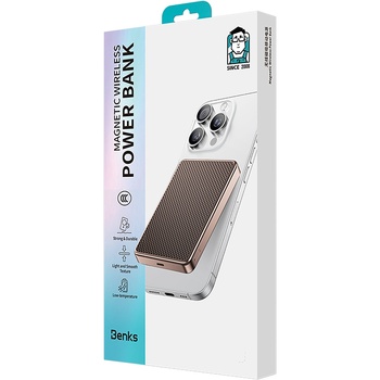 Benks Power Bank 10000mAh MP17 Armor Tint Gold - Typ C - magnetyczny z ładowaniem indukcyjnym