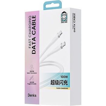 Benks Kabel D47 pleciony - Typ C na Typ C - PD 100W 1 metr biały