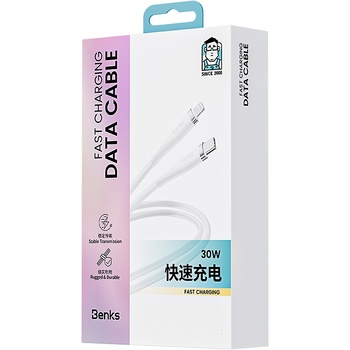 Benks Kabel D47 pleciony - Typ C na Lightning - PD 30W 1 metr biały