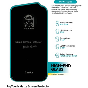 Benks Hartowane szkło Joy Touch Matte Glass do Iphone 16 Plus czarne