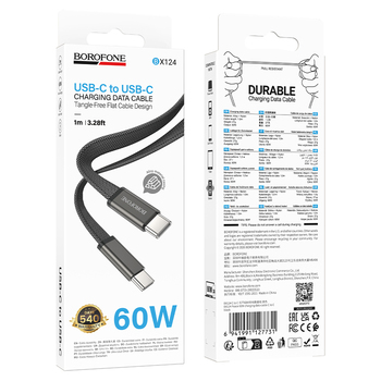Borofone Kabel BX124 Peace - Typ C na Typ C - PD 60W 1 metr czarny