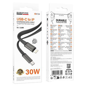 Borofone Kabel BX124 Peace - Typ C na Lighting - PD 30W 1 metr czarny
