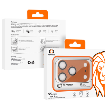 Hartowane szkło Tel Protect 95% AR+AF Full Metal Camera Protector na aparat do Iphone 17 Pro Max pomarańczowe (wyspa)
