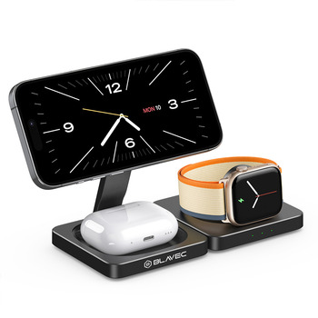 Blavec Ładowarka indukcyjna BQI-02 Qi 15W magnetyczna Magsafe 3 w 1 Apple/Samsung Watch (BQI02-QIMB) czarna (Uszkodzone Opakowanie)