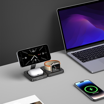 Blavec Ładowarka indukcyjna BQI-02 Qi 15W magnetyczna Magsafe 3 w 1 Apple/Samsung Watch (BQI02-QIMB) czarna (Uszkodzone Opakowanie)